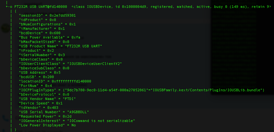 system_profiler FTDI Info