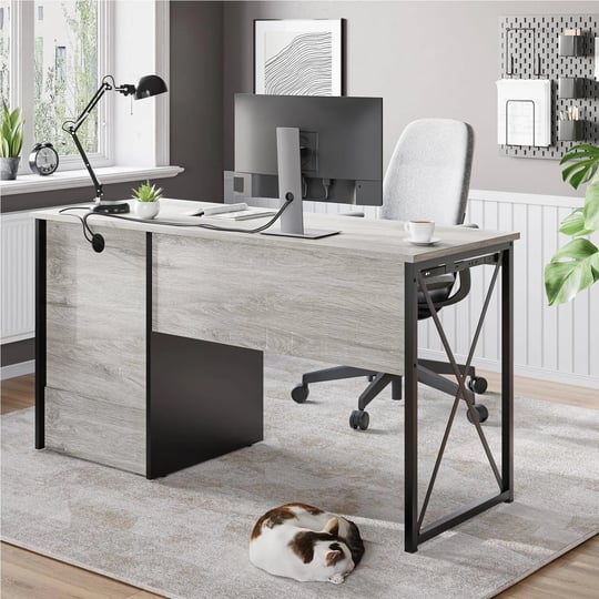 55-inch-computer-desk-with-keyboard-tray-and-storage-drawers-light-grey-oak-1