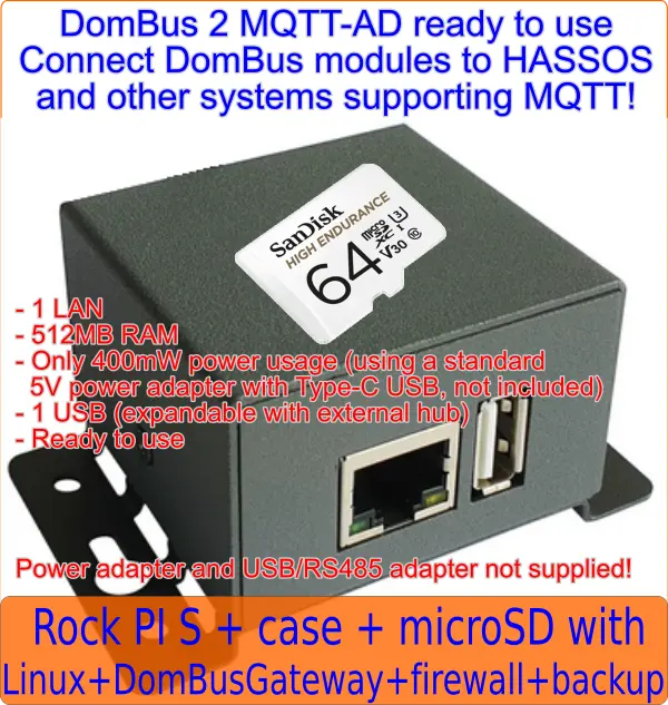 DomBusGatewayPIS: DomBusGateway + mosquitto + firewall + backup system running on a Rock PI S minicomputer