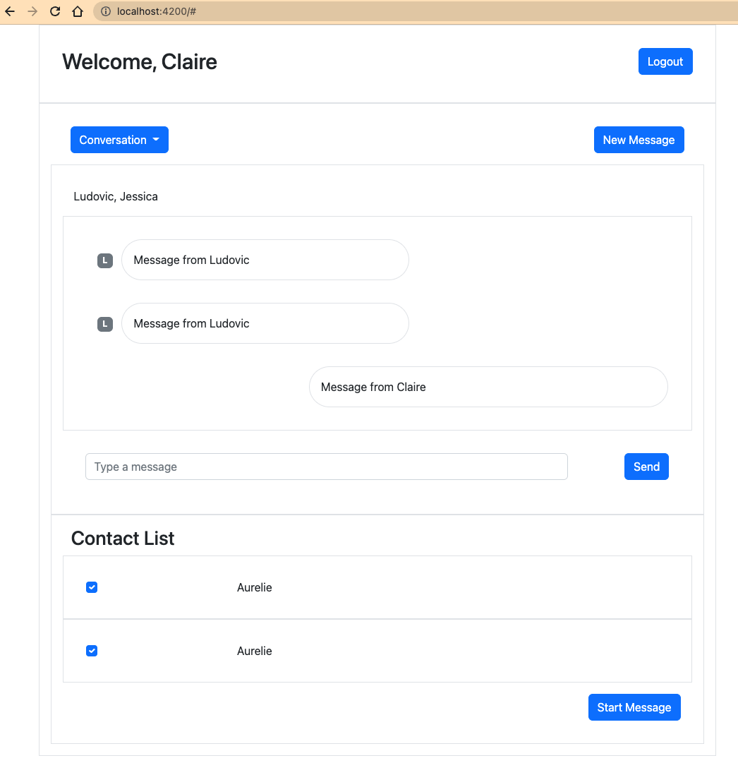 The messaging app with all the components laid out