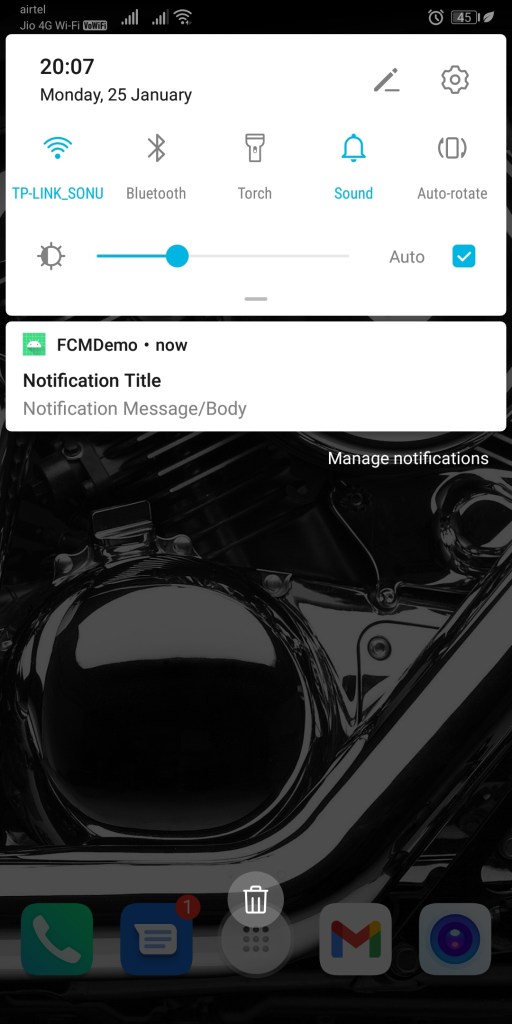 Notification in Background Screenshot