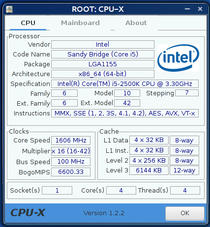 CPU-X on ArchLinux x86_64, GTK 3.14 (X11)