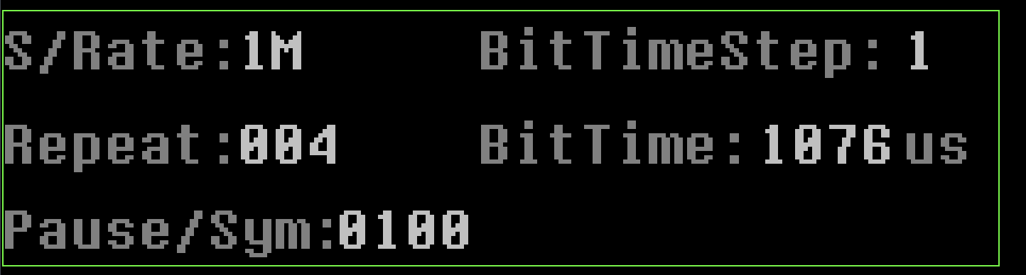 Sample Rate(S/Rate), BitTimeStep, Repeat, BitTime, Pause Symbols(Pause/Sym)