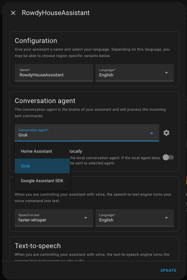 Select a conversaion agent in Home Assistant