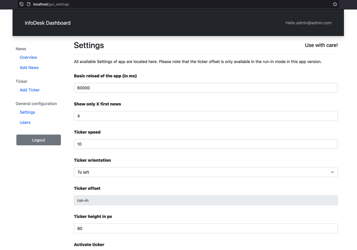 Infopanel Settings