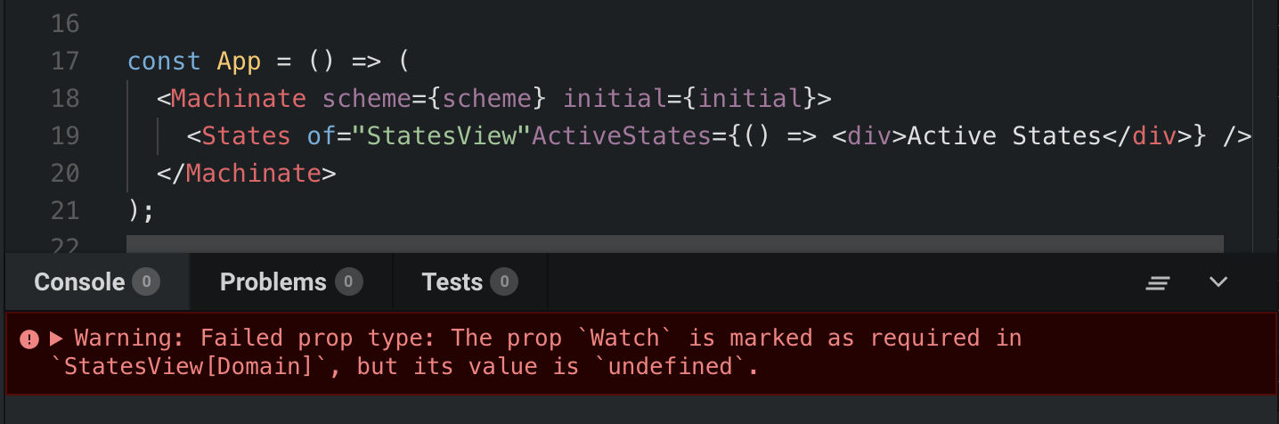 Machinate warning you when state prop is missing