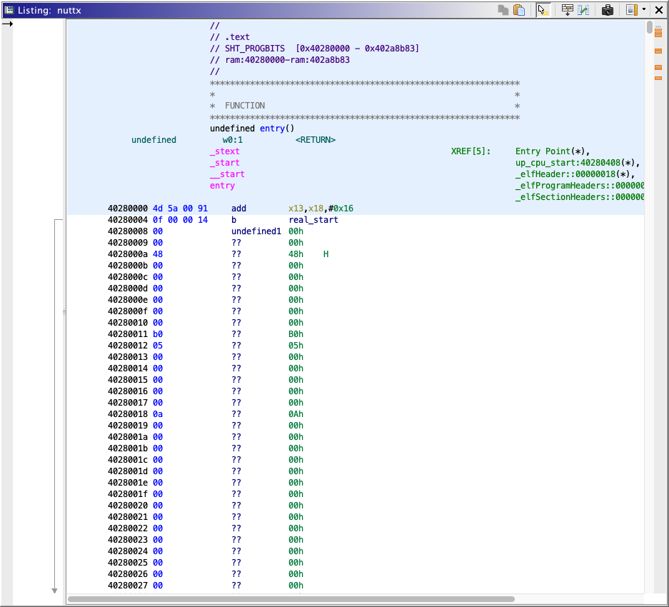 Ghidra with Apache NuttX RTOS for Arm Cortex-A53