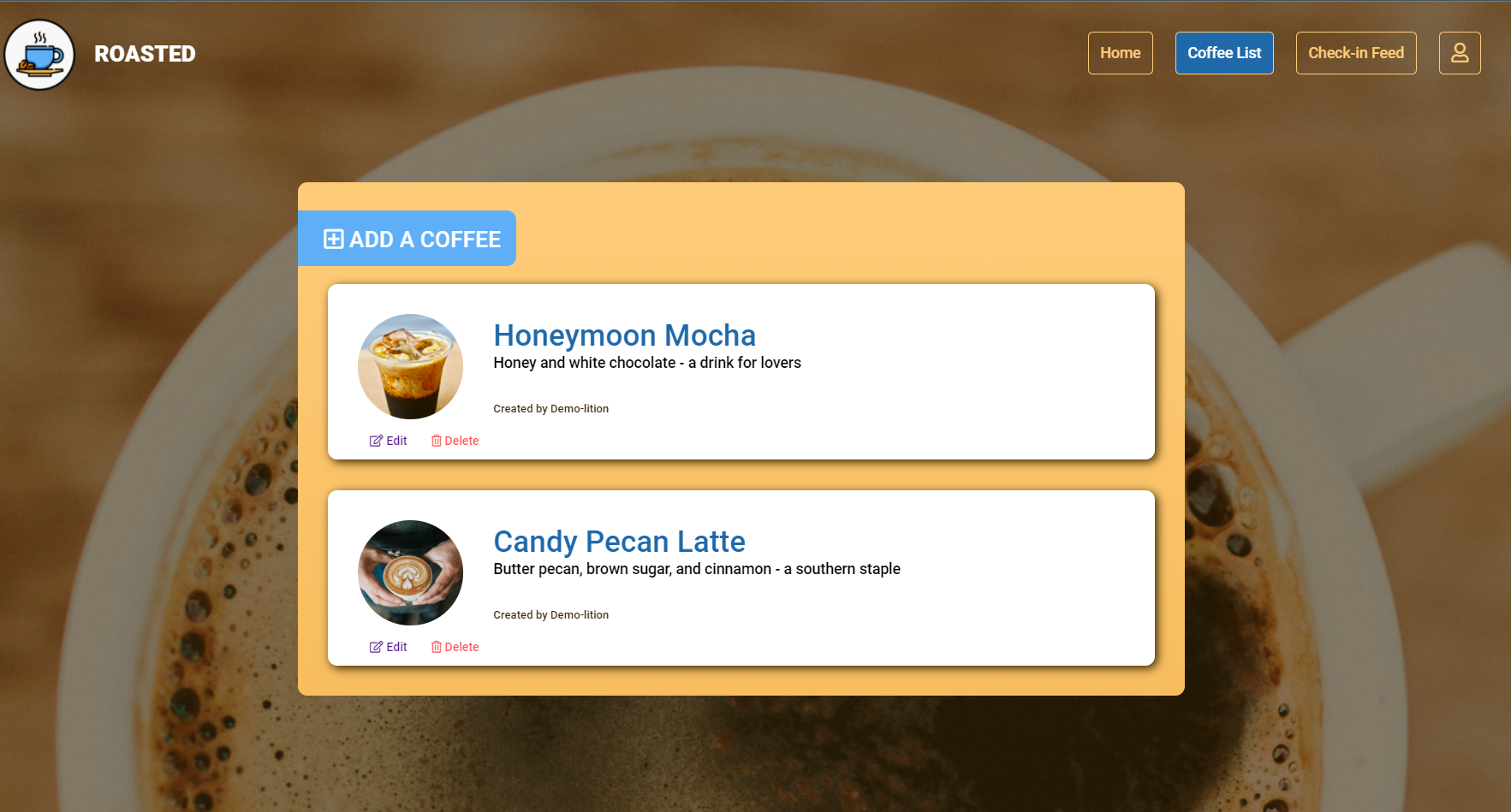 Coffee List Page