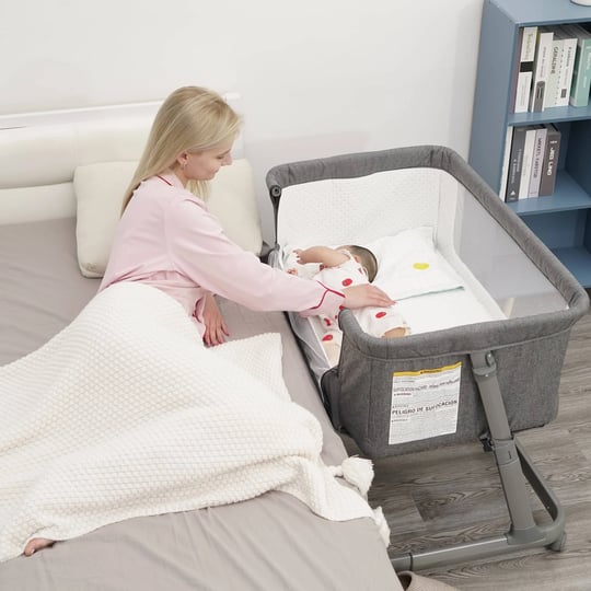 pamo-babe-unisex-bedside-sleeper-infant-bassinet-with-wheels-and-floding-frame-grey-1