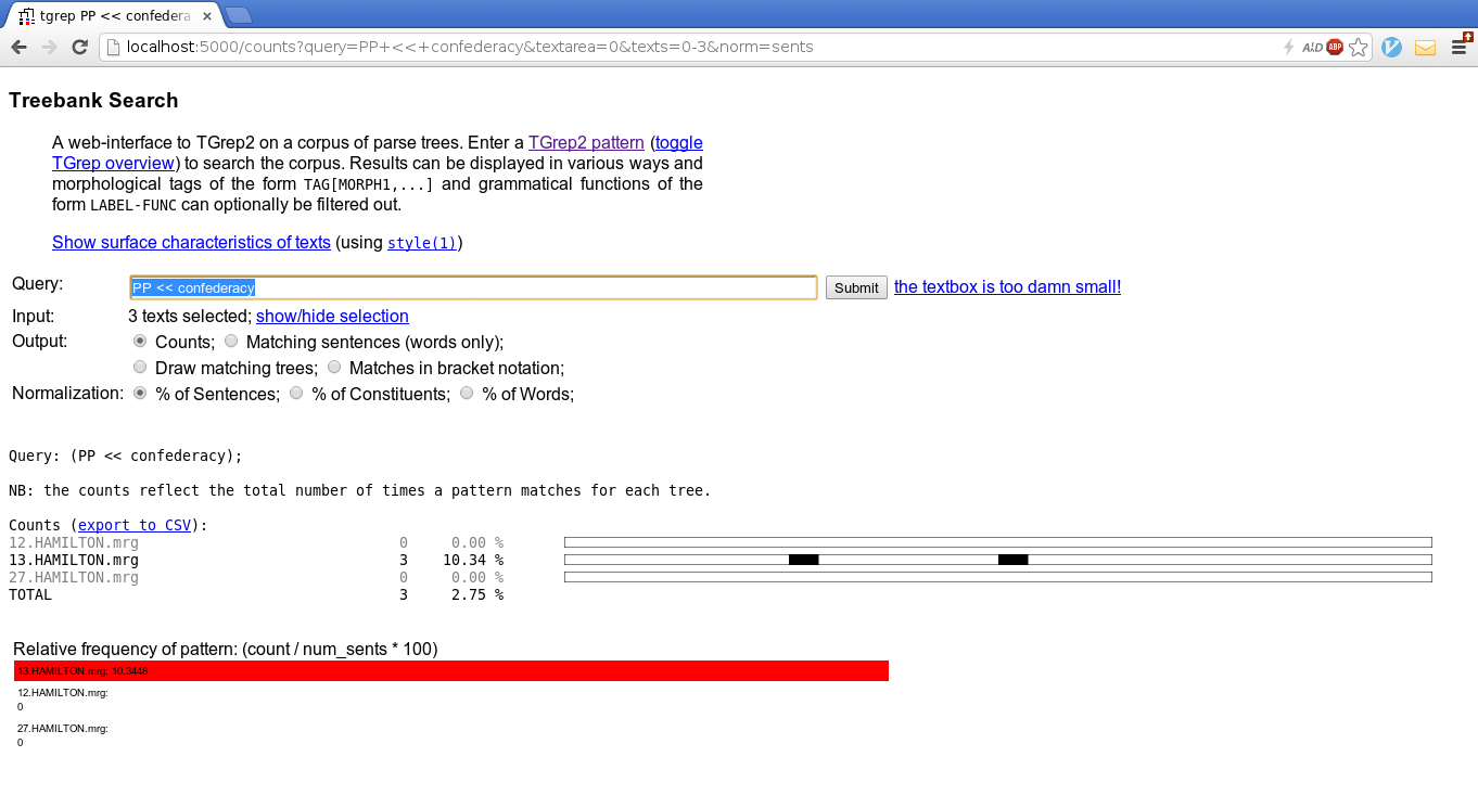 The web interface for treebank searching.