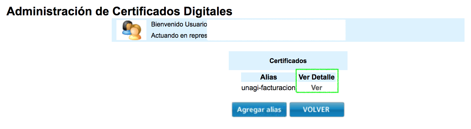 Descarga de certificado de alias (paso 1)