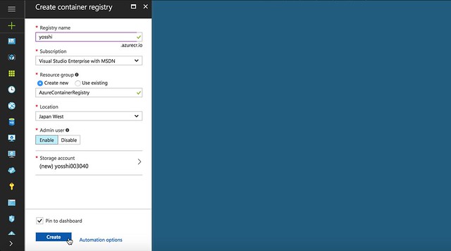 Input information to create the Azure Container Registry