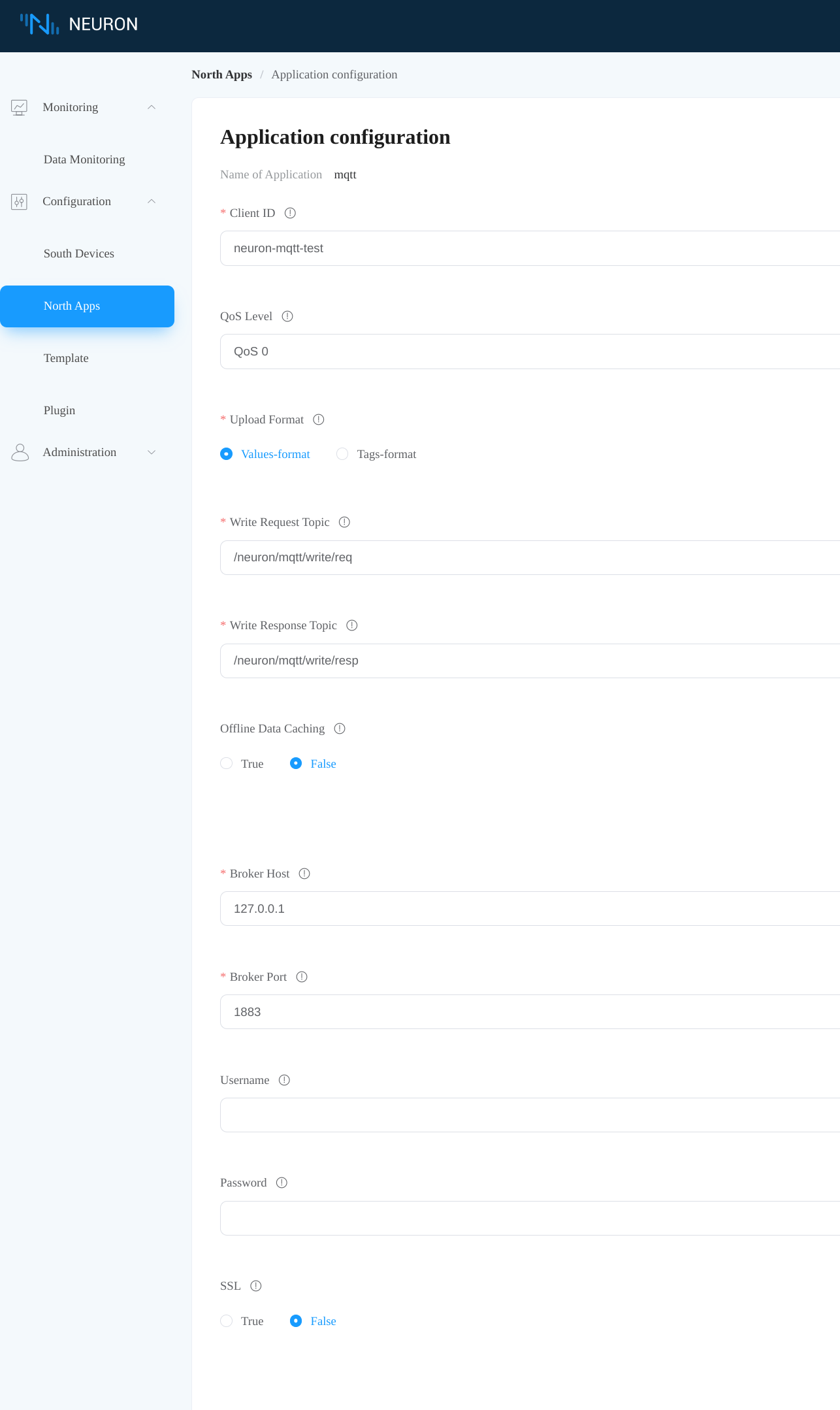 Configure the mqtt node