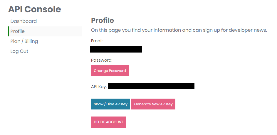 API Console Profile