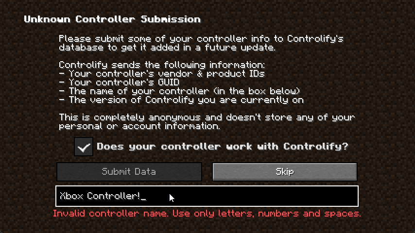 picture of controller submission screen