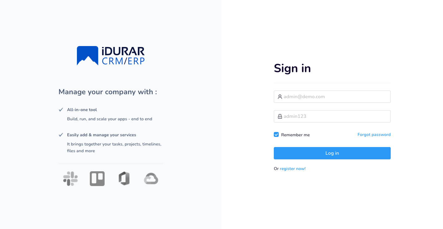  IDURAR is Open Source ERP/CRM (Invoice / Inventory / Accounting / HR) Based on Mern Stack (Node.js / Express.js / MongoDb / React.js )