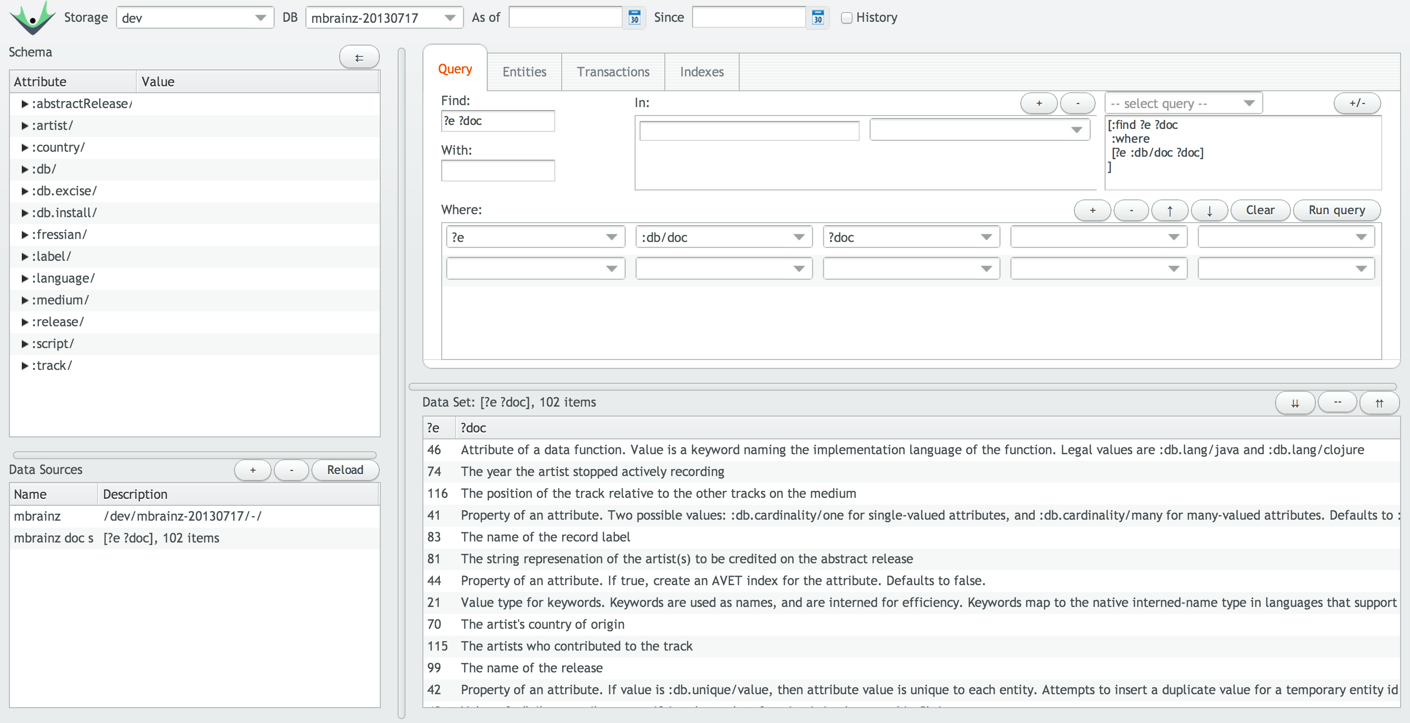 Screenshot of the Datomic Console interface