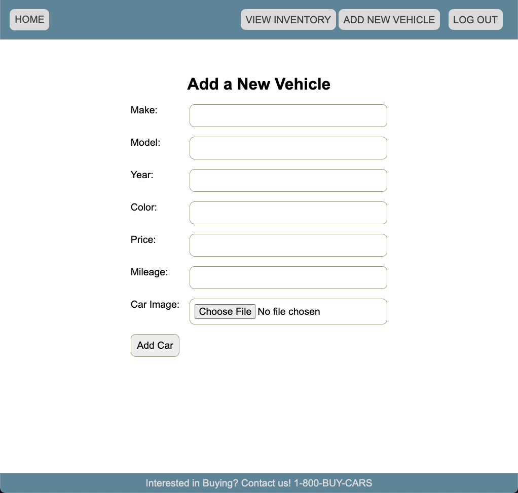 Picture of a form to add a vehicle