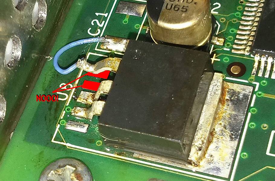 Side view of 3.3V regulator installed