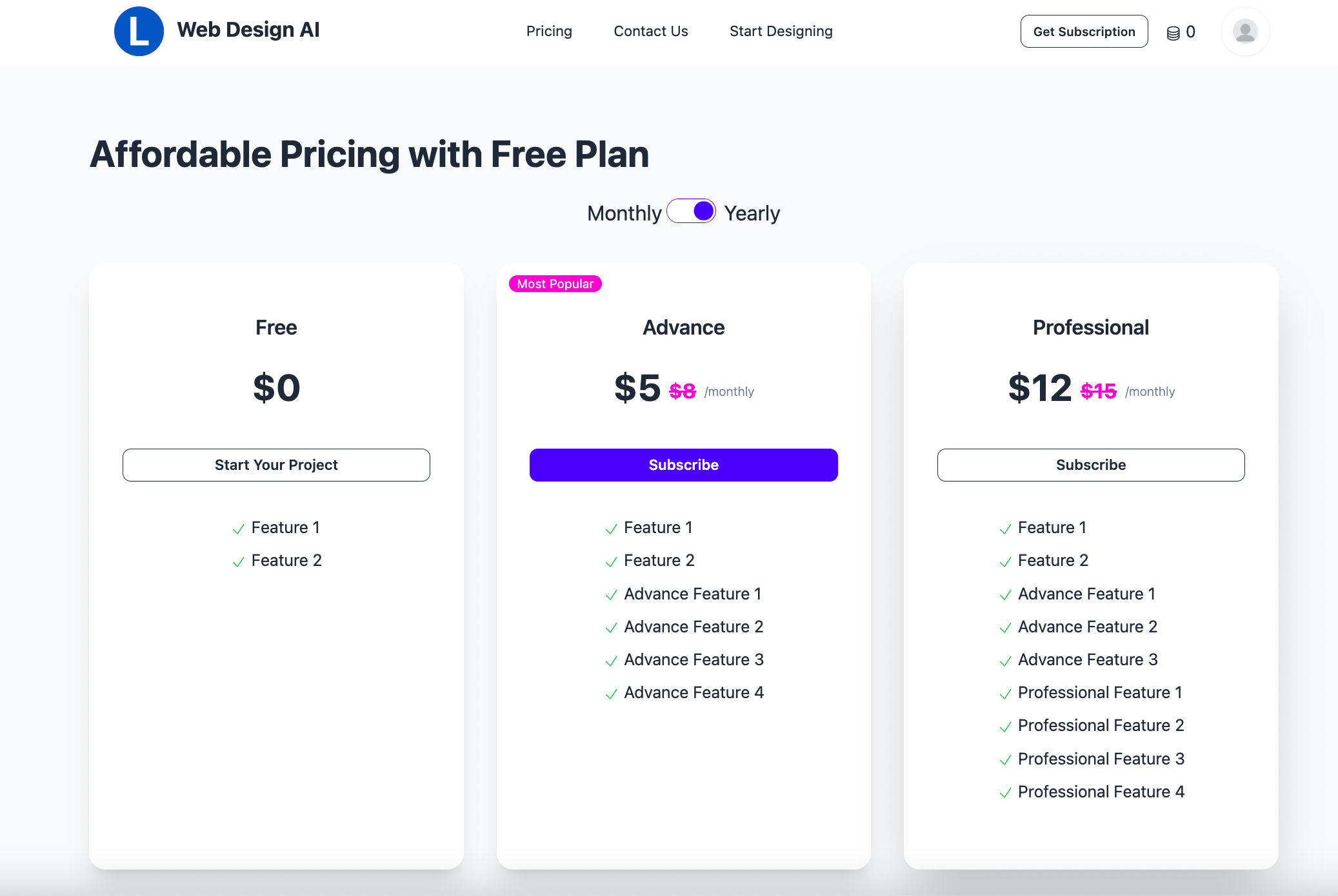 Pricing Page