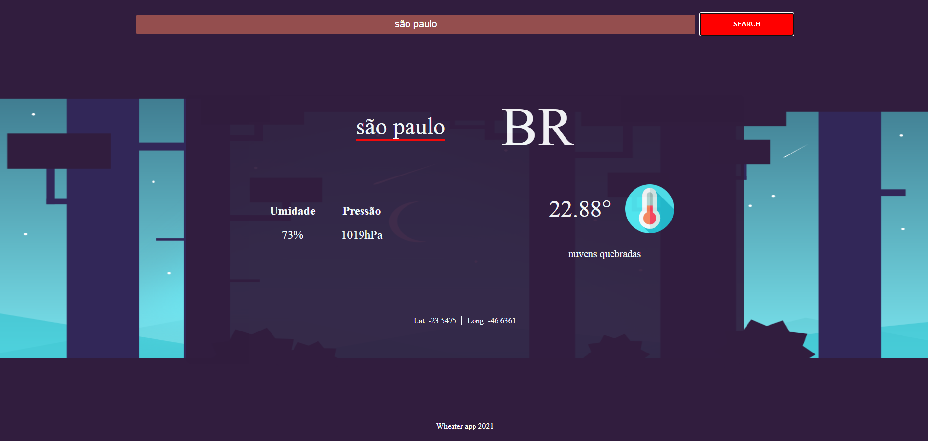 Weather app com dados desktop