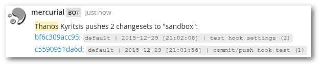 Mercurial push hook chat message