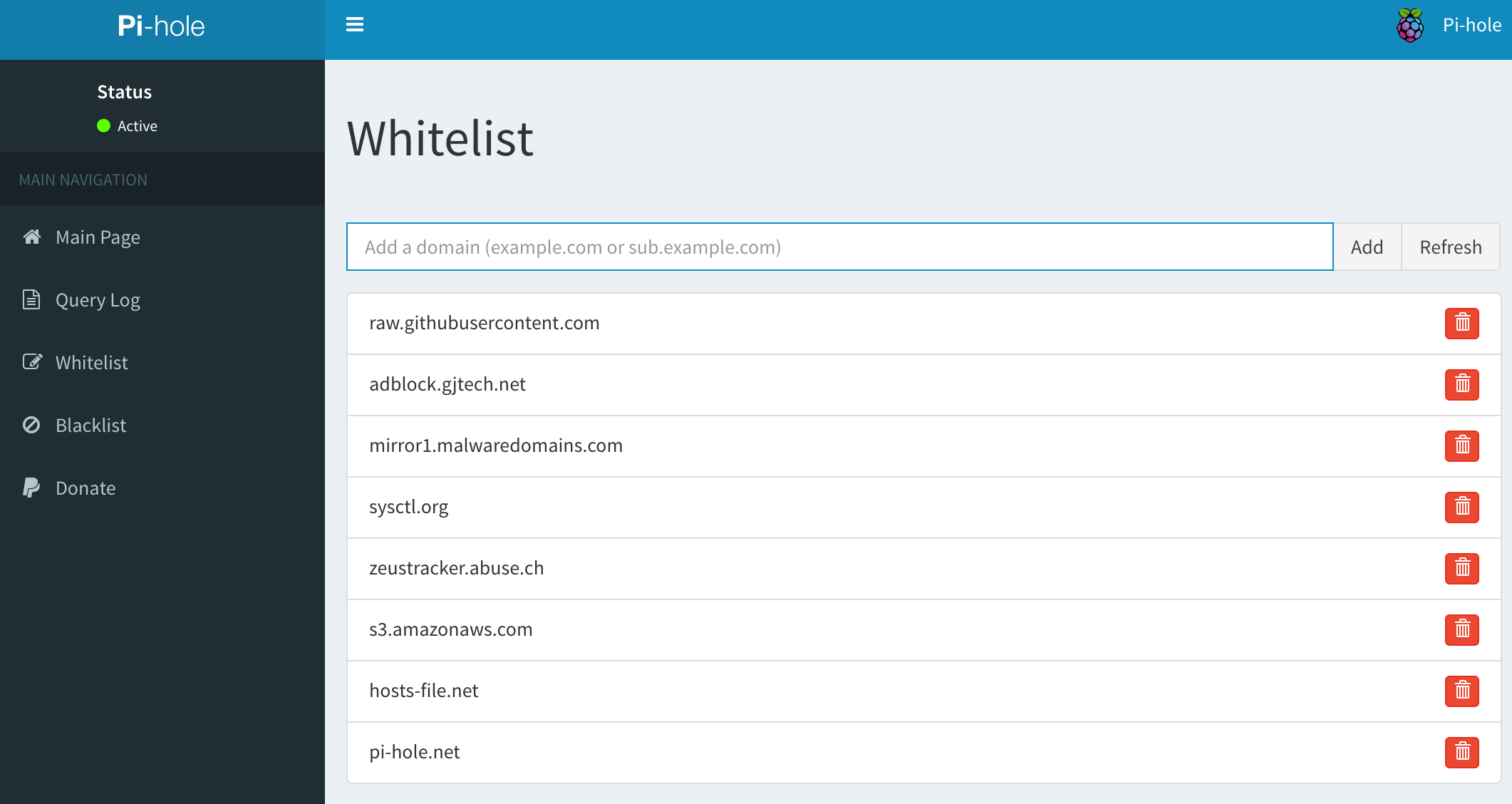 Whitelist editor in the Web interface