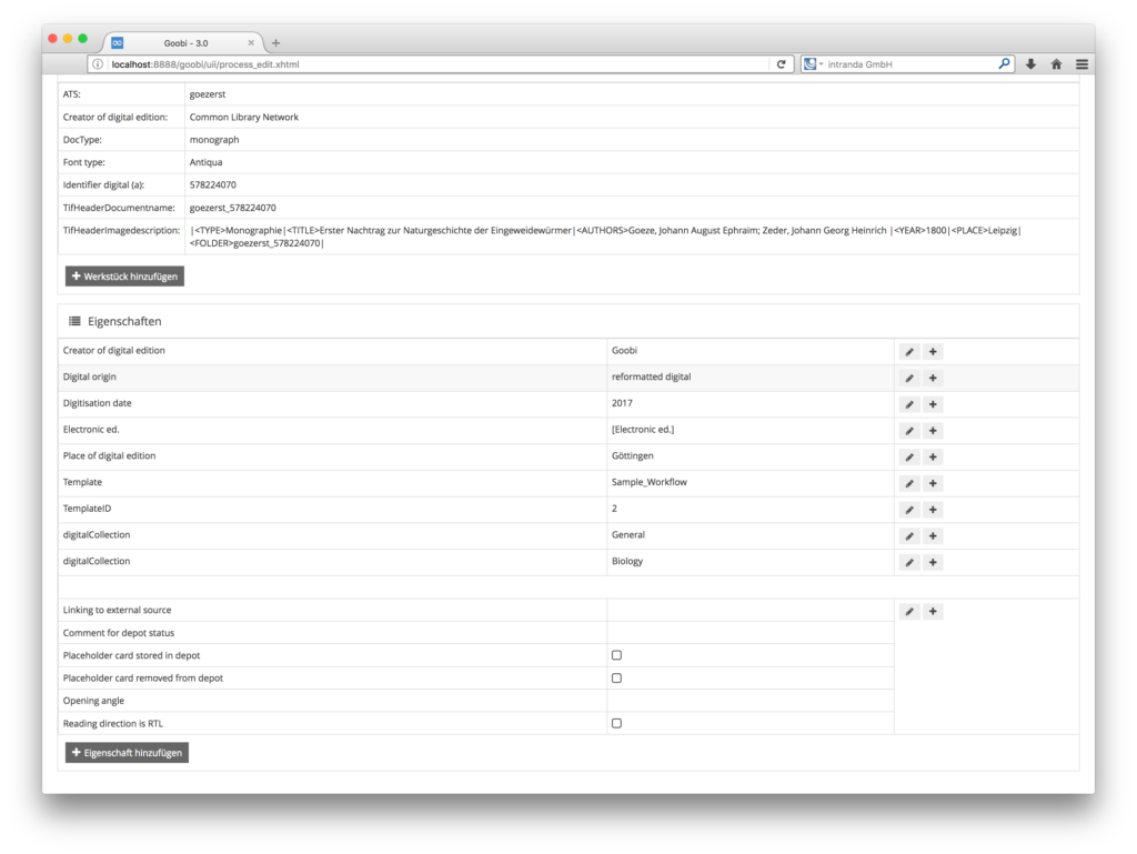 Goobi 3.0 - Anzeige von Eigenschaften innerhalb der Vorgangsdetails