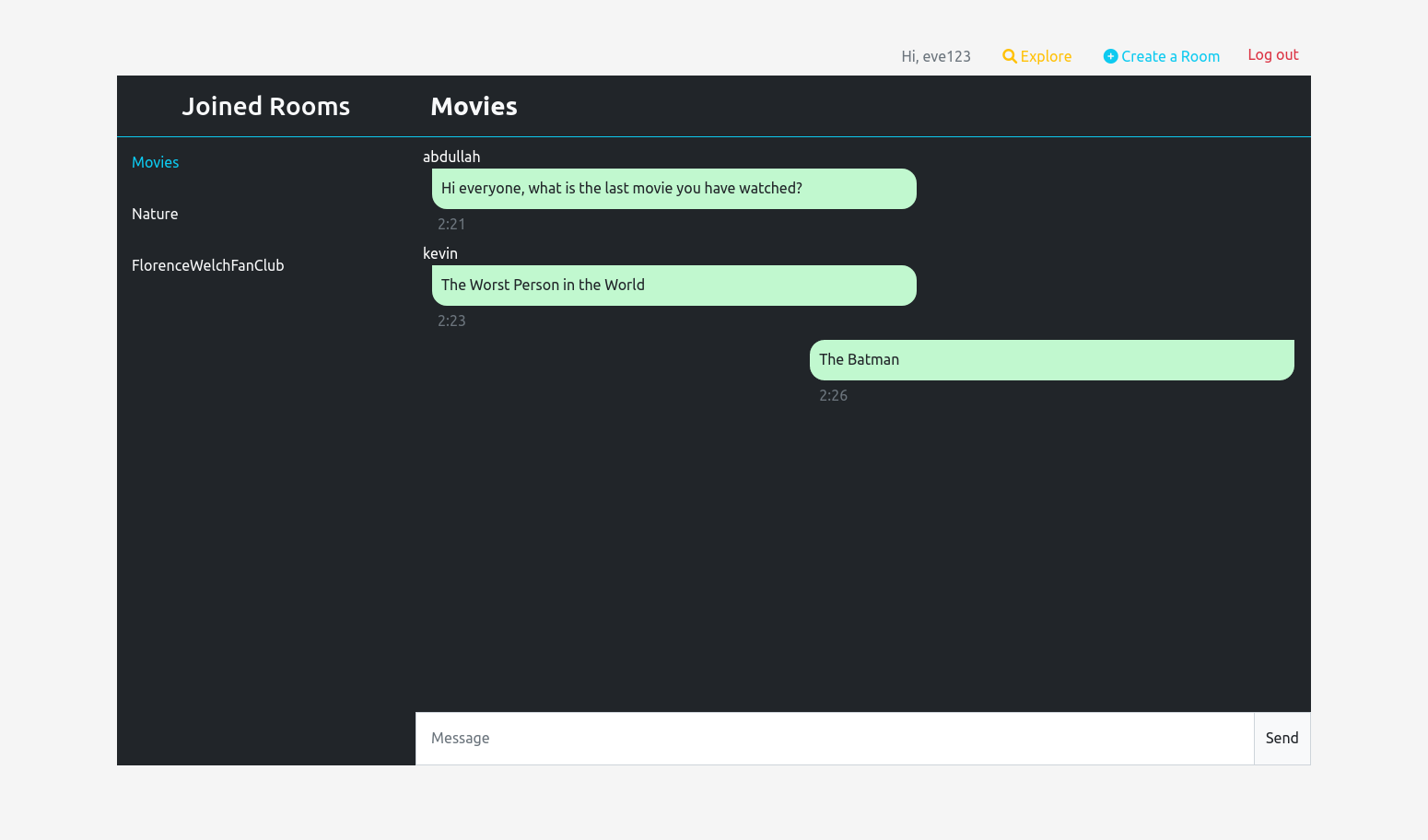 Screenshot of the chatting app