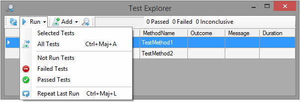 Test Explorer 'Run' menu