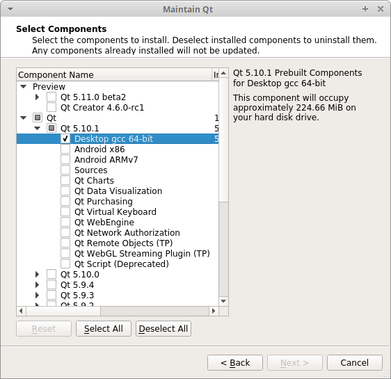 Image of how to select Qt 5.10.1