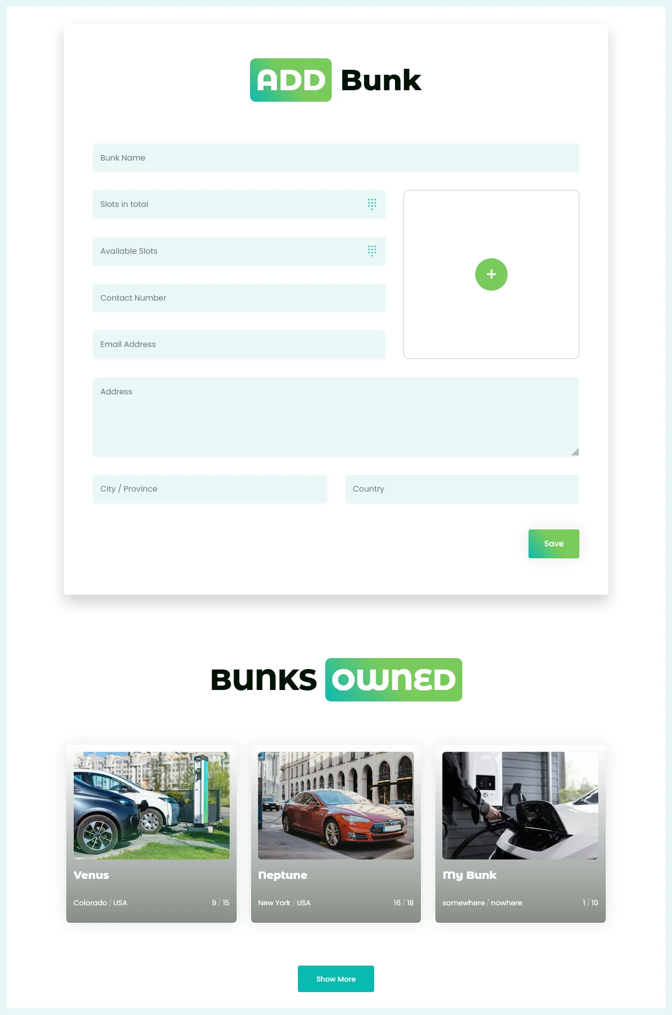 preview of add bunk page