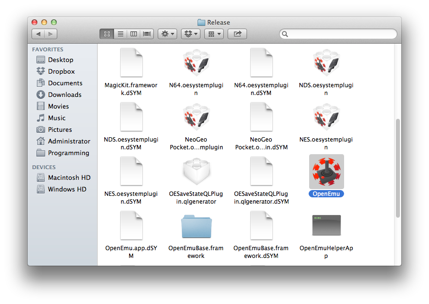 OpenEmu.app Inside the 'Release' Folder