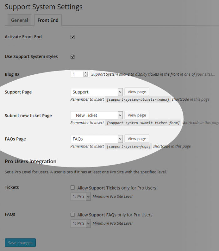 Support System Settings FrontendSupport System Settings Frontend