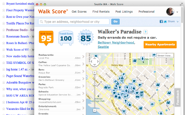 Right-Click Walk Score Craigslist screenshot