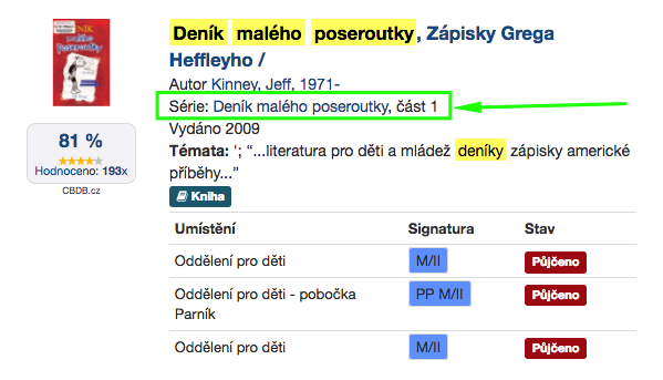 příklad zobrazení dílových informací ve výsledku hledání