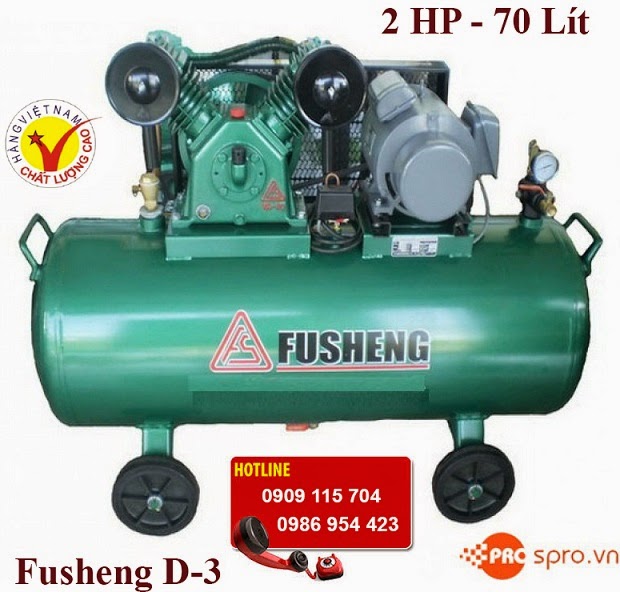 Máy nén khí piston 2HP 1 cấp Fusheng D-3 Dung tích bình chứa 70L