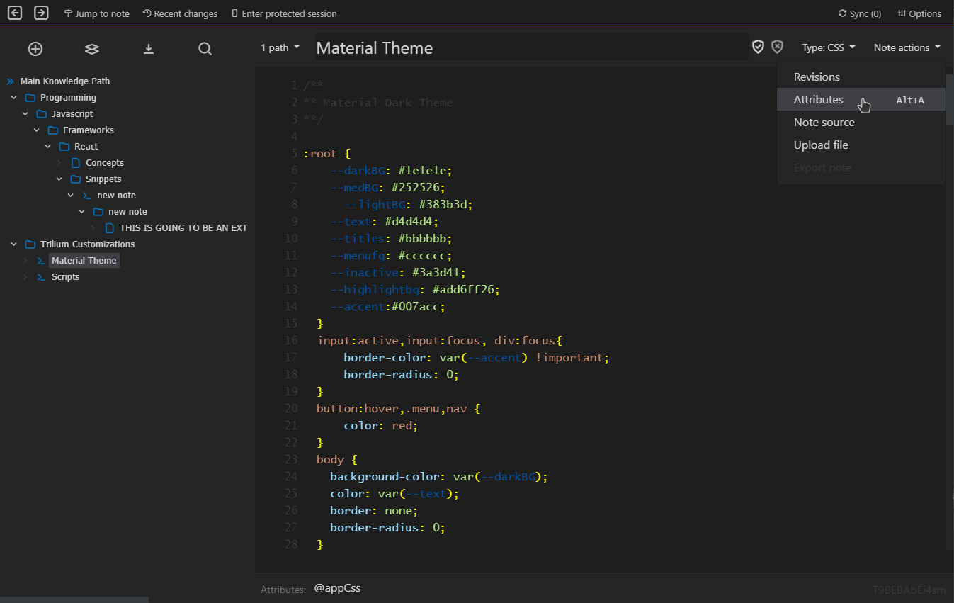 Screenshot 2# Material-Dark-Trilium A dark Material theme for Trilium, heavy influenced from Dark+ in VS Code 