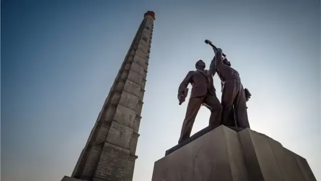 Juche Tower and Workers' Party monument in Pyongyang, North Korea