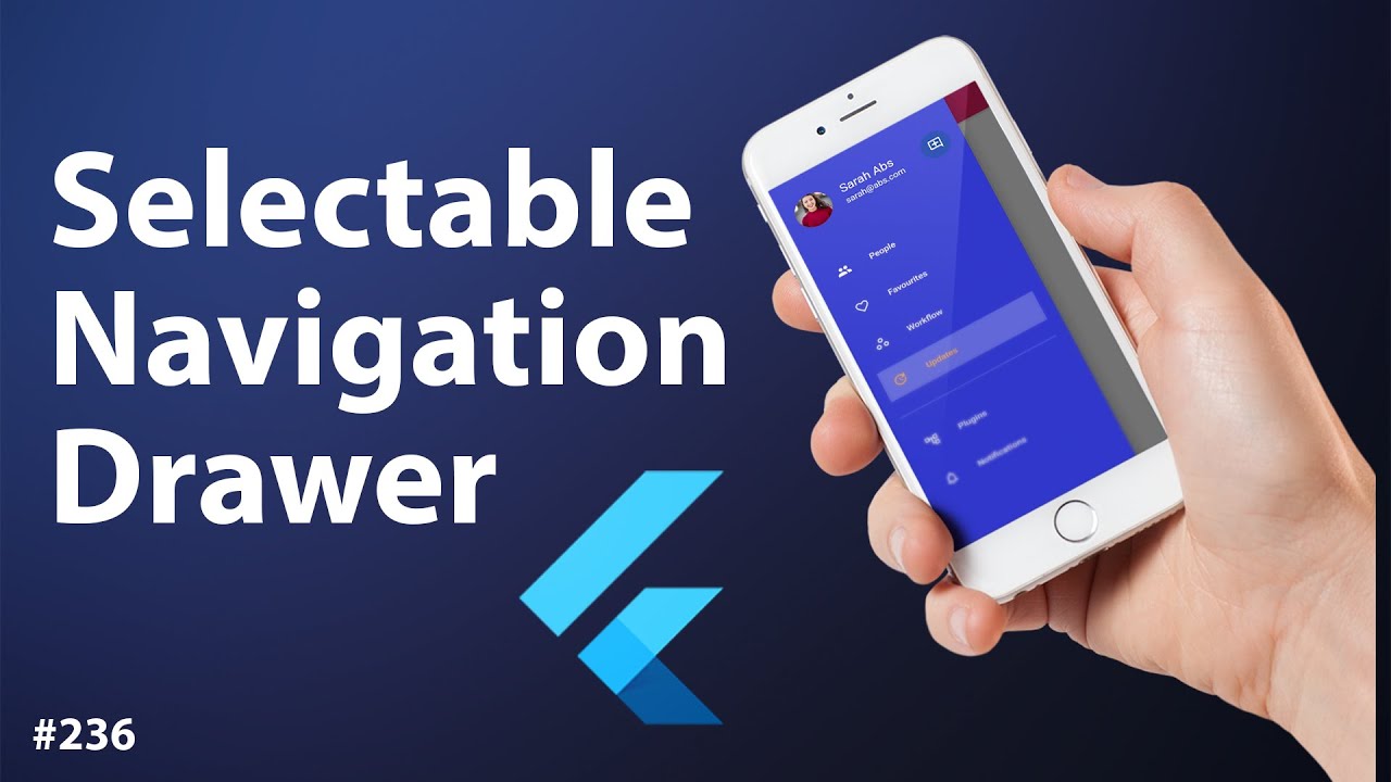 Flutter Tutorial - Sidebar Menu &  Selectable Navigation Drawer YouTube video