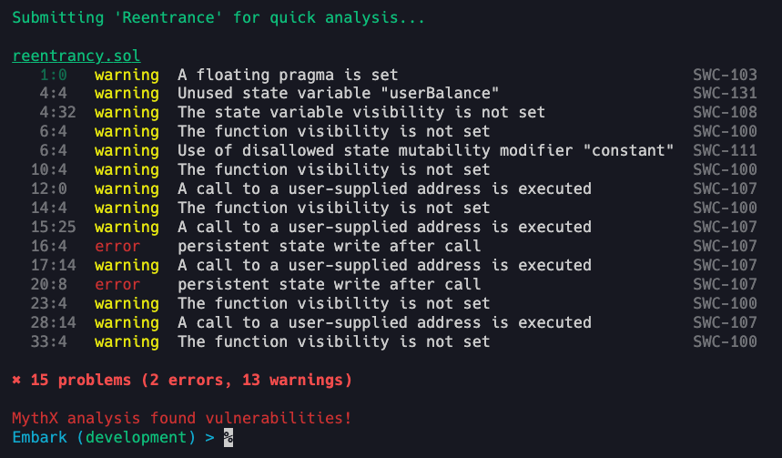 embark-mythx output