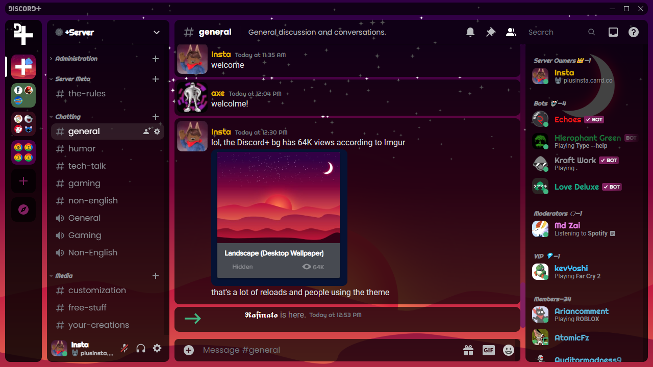 Screenshot of Discord+ in dark theme