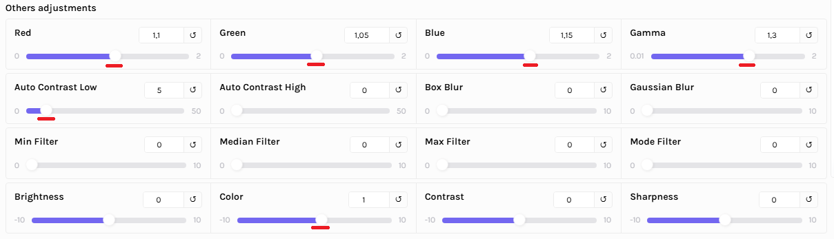 Image filter params