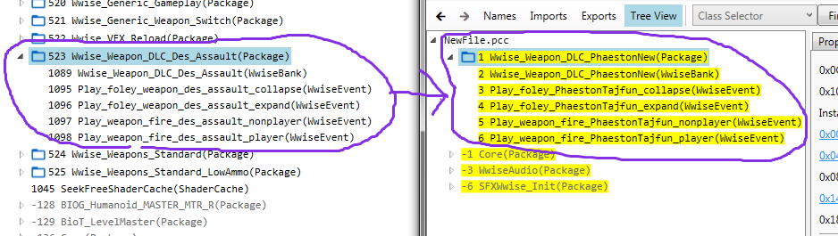 An image showing a tree of a WwiseBank and its WwiseEvents cloned and rename in a new file