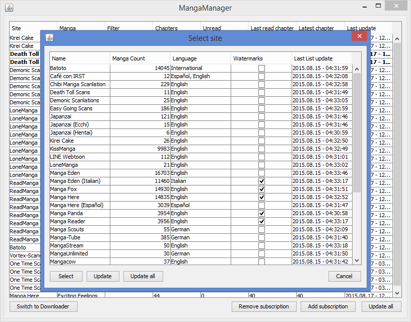 MangaManager - Select site