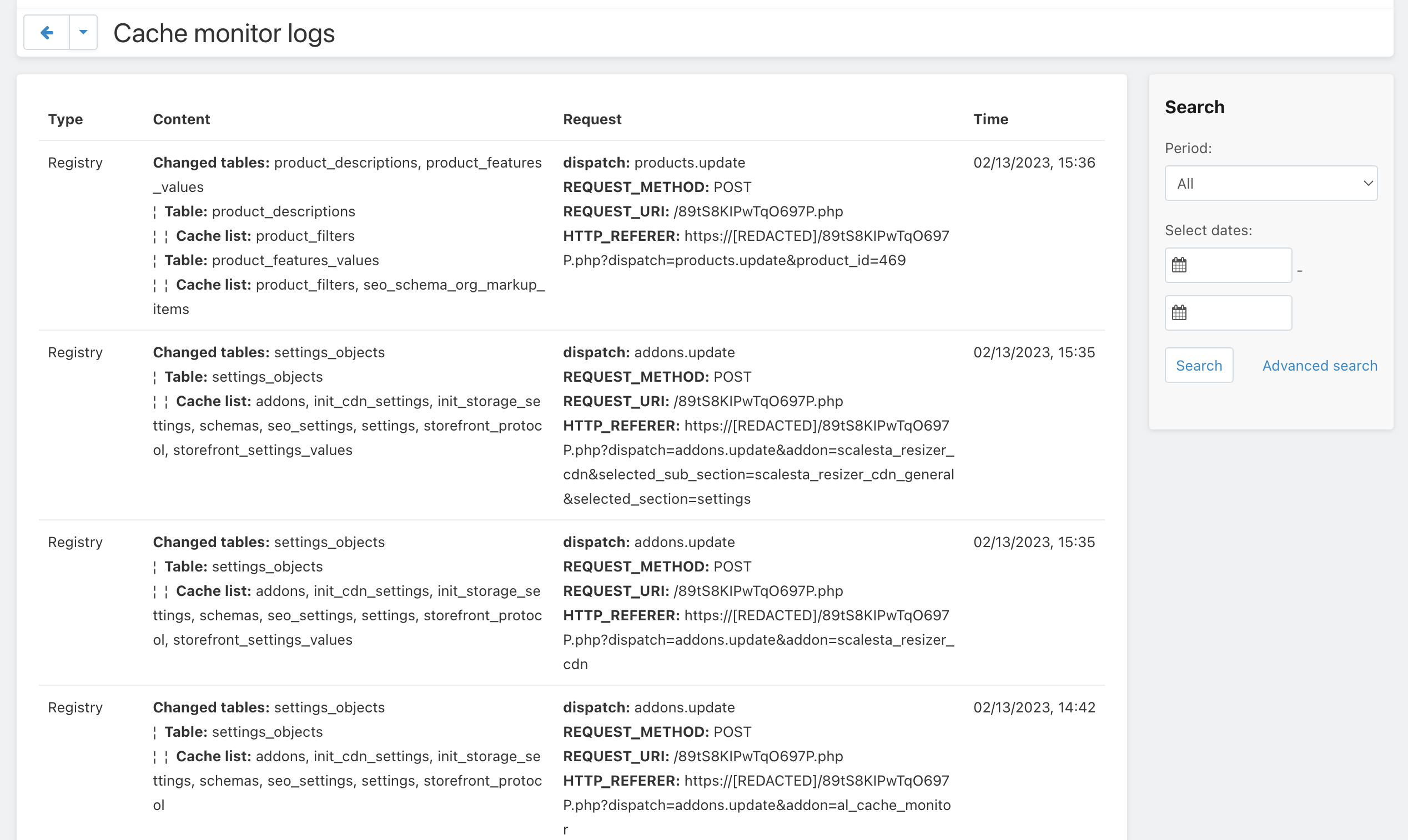 Cache log