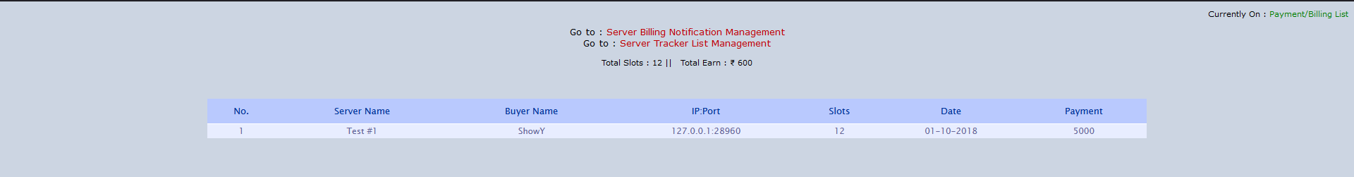 Payment & Billing List