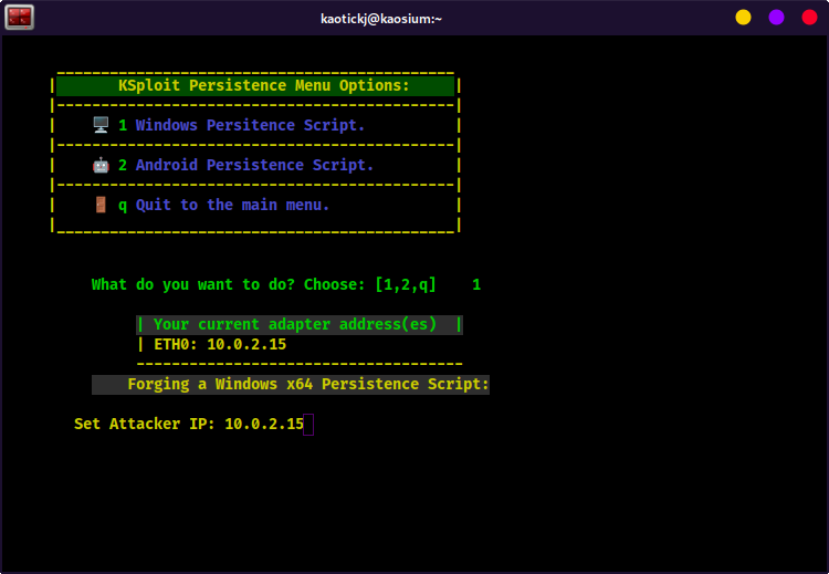 KSploit Persistence Menu Windows x64 Persistence