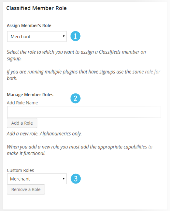 Classifieds - General Settings - Member Role