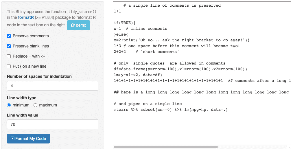 R source code before reformatting